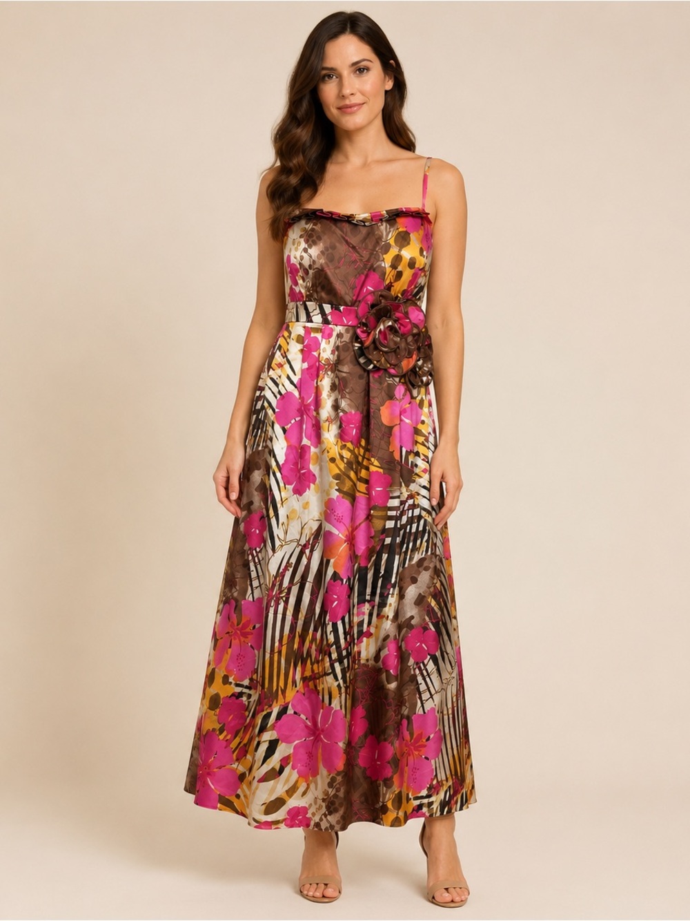 Simon Chang Floral Maxi Dress Built-In Bra NWT